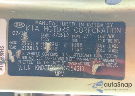 2012 Kia Soul z USA, uszkodzony, nr VIN KNDJT2A57C7354319